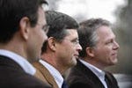 Jan Peter Balkenende (CDA), Wouter Bos (PvdA) en André Rouvoet (ChristenUnie)