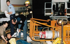 Heftruckongeval (gesimuleerd)