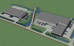 Artist impression van de nieuwste uitbreiding van de samenwerkende transporteurs Huisman Transport en Van de Scheur in Apeldoorn.