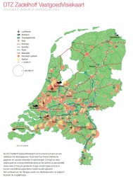 Nieuw in het jaarlijkse logistiek vastgoedrapport van DTZ Zadelhoff is de zogeheten VastgoedVisiekaart die een compleet beeld geeft van de voorraad van distributiecentra in Nederland en het aanbod op 
