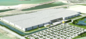 Artist impression van het Amazon logistiek centrum in het Duitse Rheinberg. Het pand wordt ontwikkeld door Goodman.
