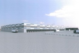 Artist impression van het nieuwe distributiecentrum van Lidl in Heerenveen. De bouw van het pand start begin volgend jaar.