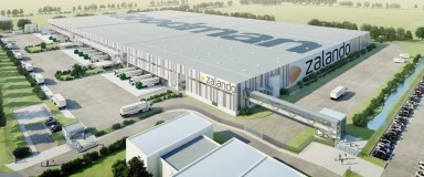 Artist impression van het nieuwe distributiecentrum van Zalando in Erfurt