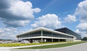 Artist impression van het nieuwe distributiecentrum van WDP op Schiphol Logistics Park