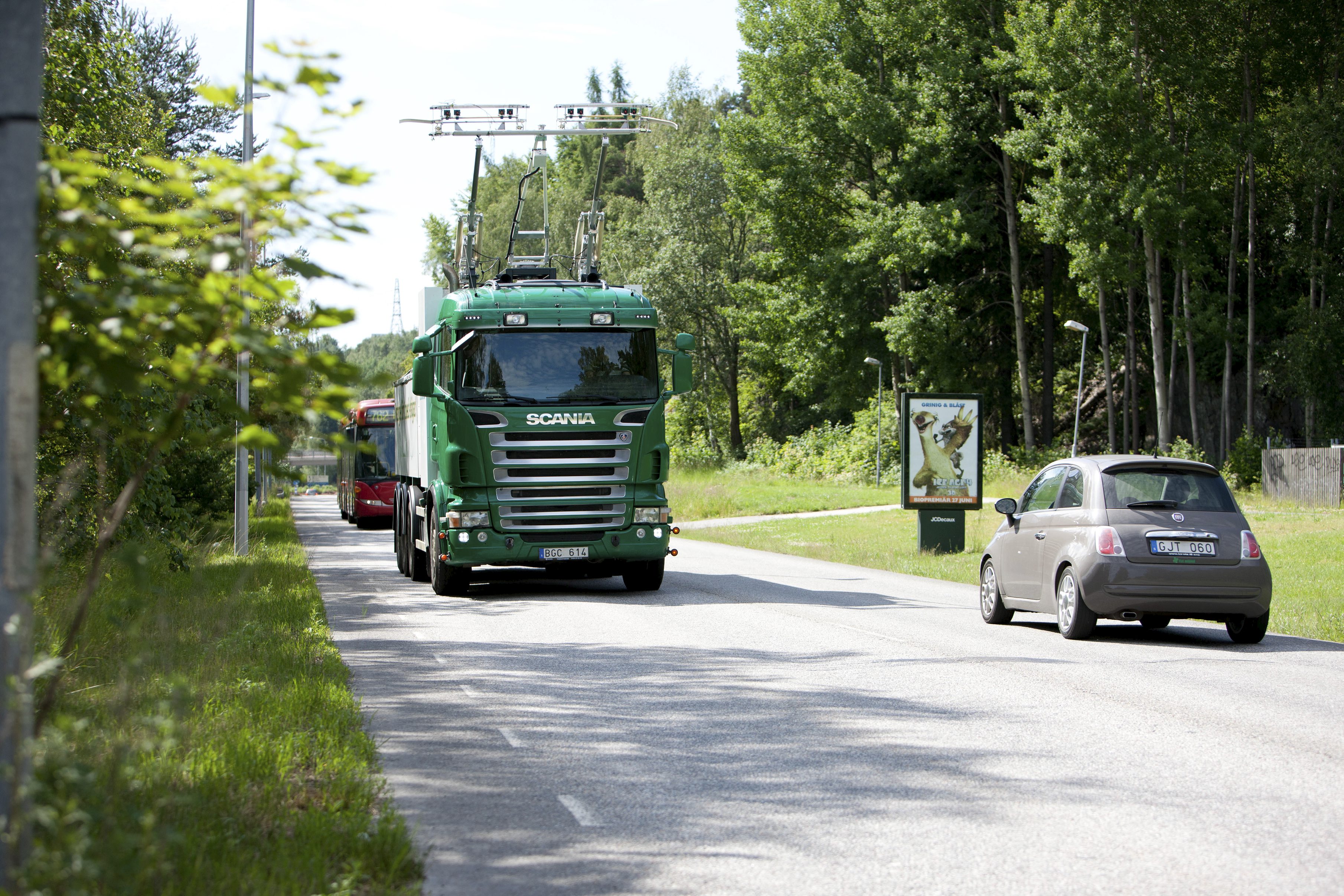Scania and Siemens electrically-powered experiment hybrid truck with current collectors. 
Södertälje, Sweden
Photo: Peggy Bergman 2012
