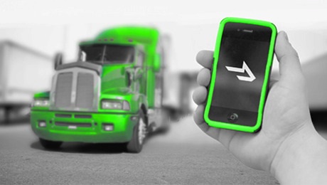 Blue Transport Truck Docking in warehouse