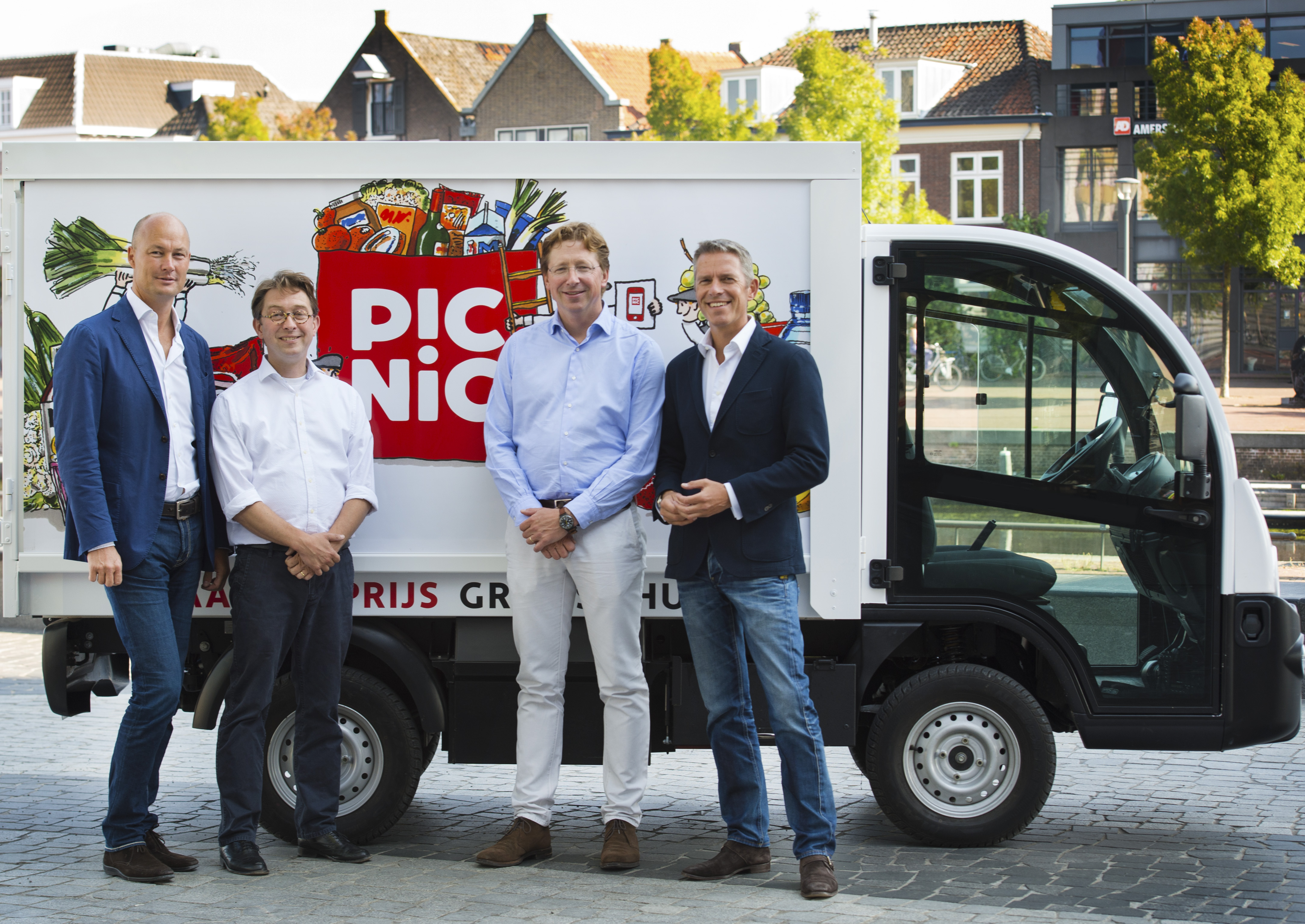 De oprichters van Picnic (van links naar rechts): Joris Beckers, Bas Verheijen, Frederik Nieuwenhuys en Michiel Muller