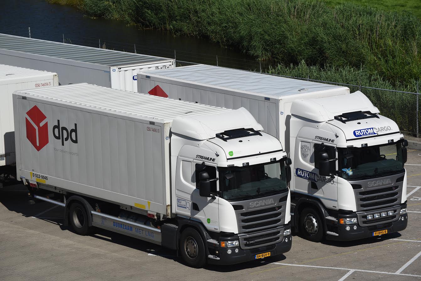 DPD Pakketservice en transporteurs VLi en Rutom kiezen met Scania LNG trucks voor een transportoplossing met oog voor de toekomst.
Foto: Nic van Leeuwen