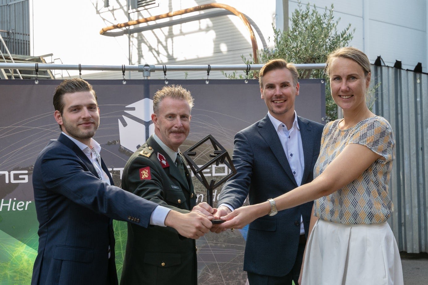 Sam Verstraten, Hans Damen, Jeroen Baartmans (Breytner) en Marie José Baartmans (Breytner)