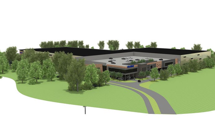 Artist impression van het nieuwe distributiecentrum van Obelink in Winterswijk. Beeld: Obelink Vrijetijdsmarkt