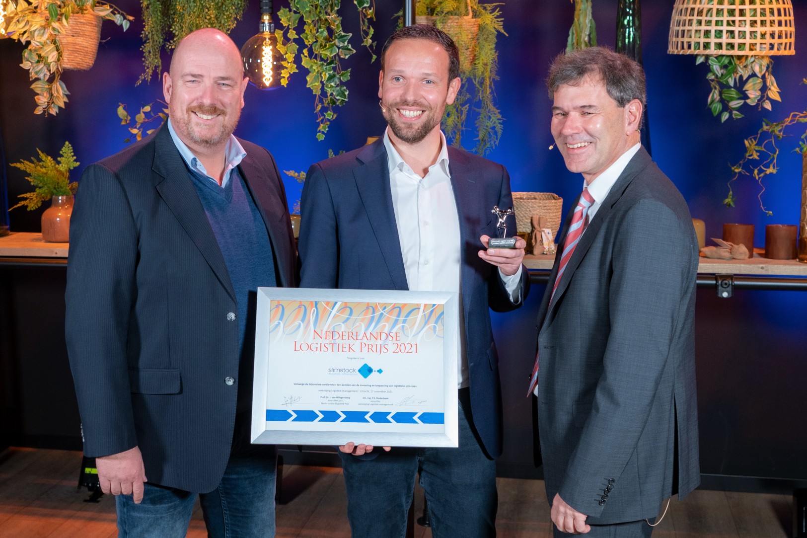 Peter Oosterbeek (VLM), Jan Kraaijeveld (Slimstock), Jos van Hillegersberg (juryvoorzitter NLP)