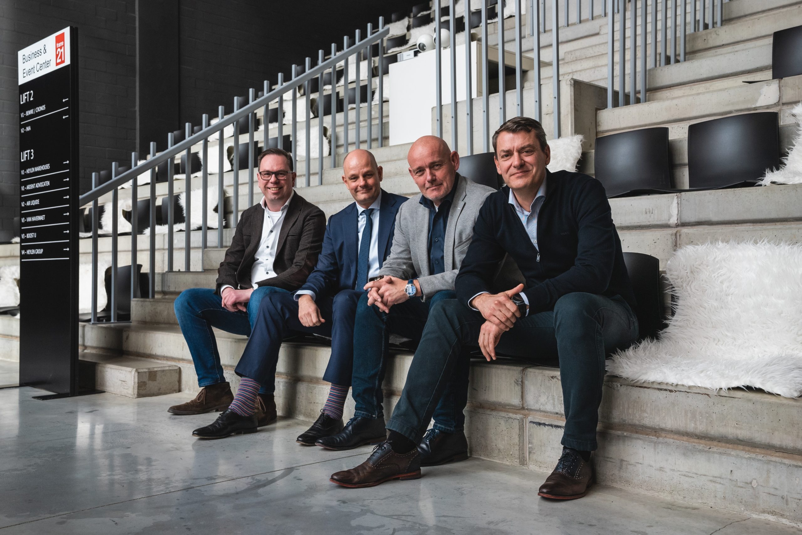 Van links naar rechts: John Rovers (CityDoxx), Ralph Caspanni (Heylen Warehouses), Michel Daems (CityDoxx) en Philippe Deschilder (Heylen Warehouses)