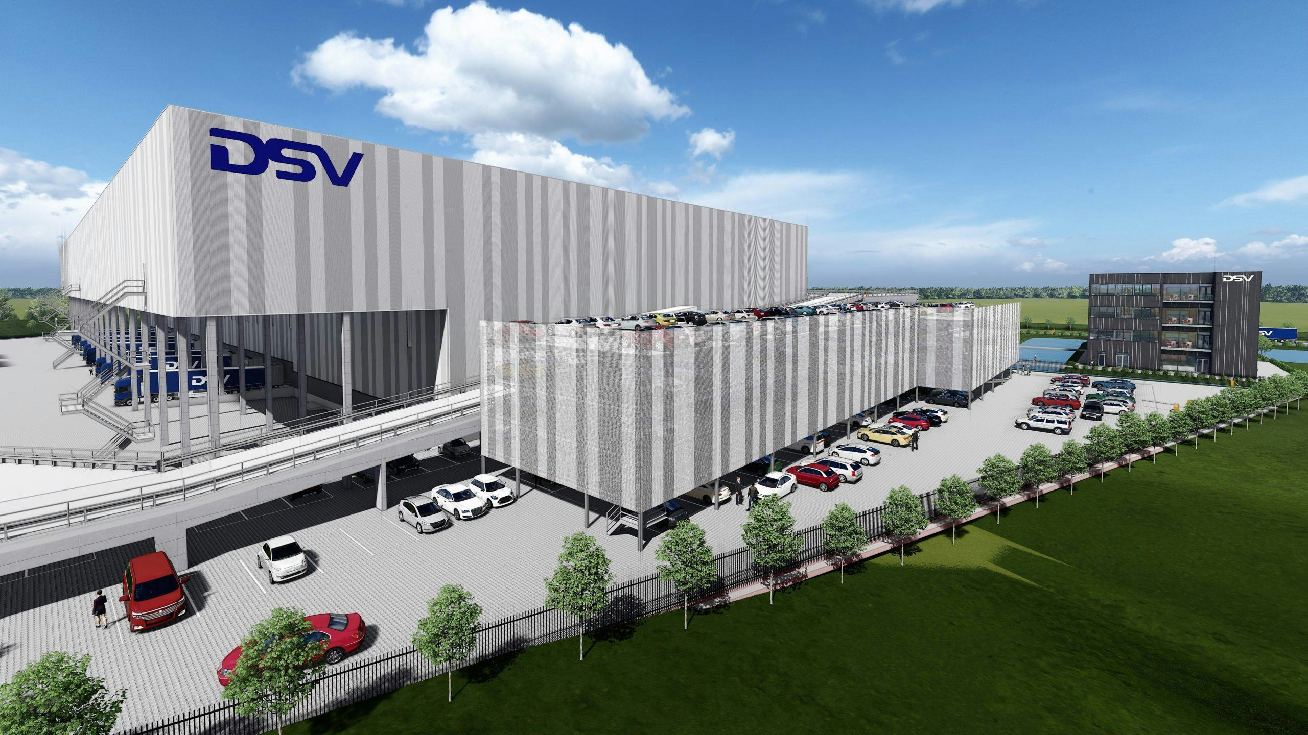 Het nieuwe meerlaagse pand van DSV op Greenport Venlo met zowel een warehouse als crossdock-faciliteit.
