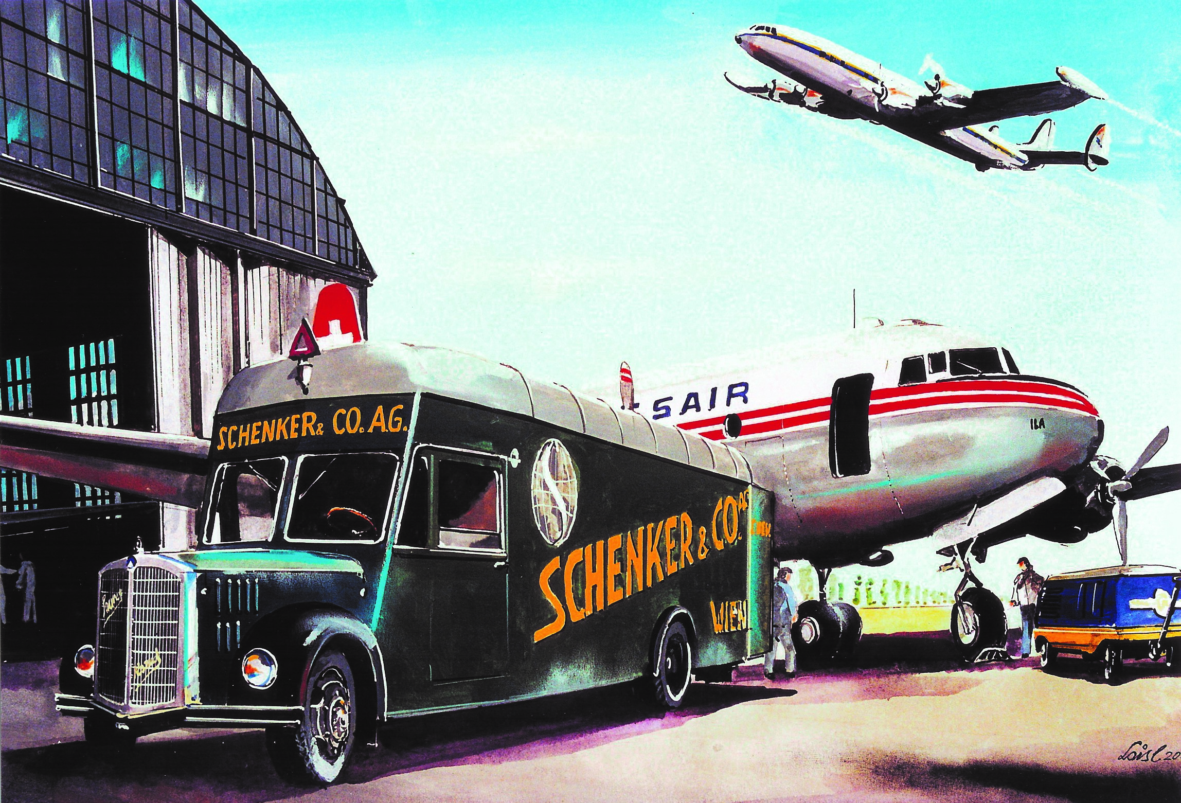 Schenkers vervoersdiensten rond 1950. Illustratie: DB Schenker