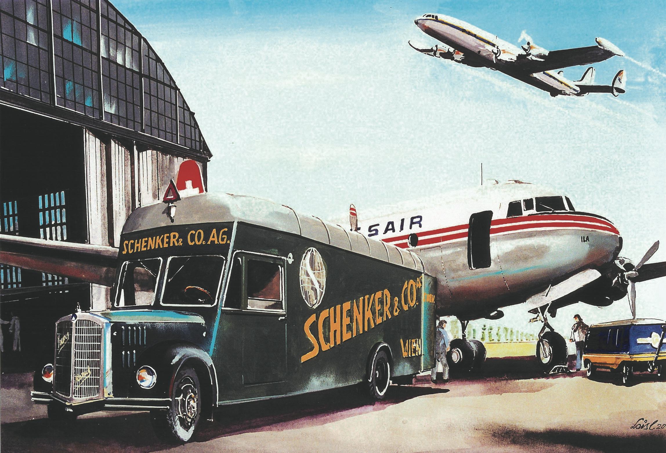 Schenkers vervoersdiensten rond 1950. Illustratie: DB Schenker