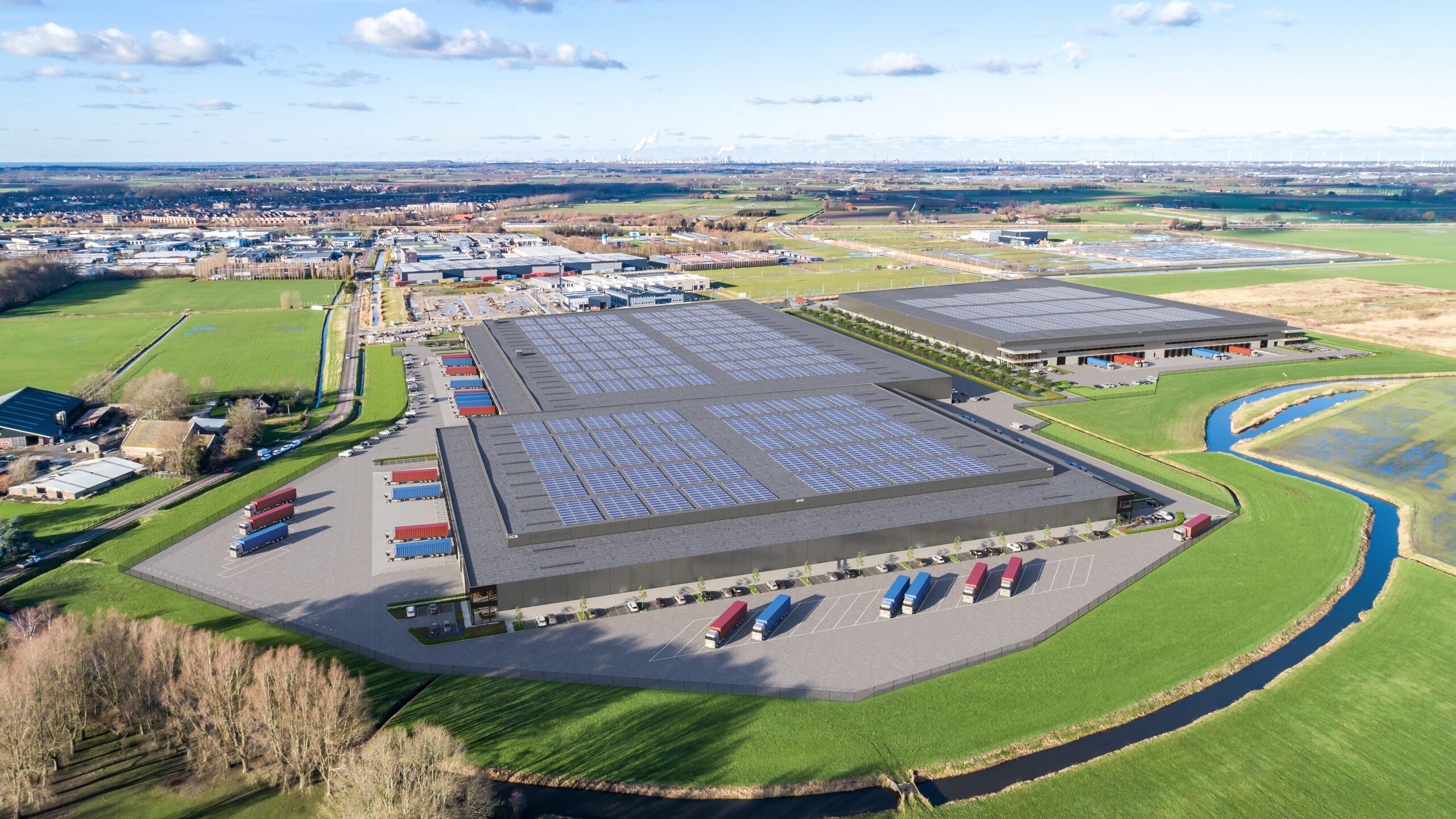 Toekomstige Smarlog-dc''s op bedrijvenpark Kickersbloem 3 in Hellevoetsluis.