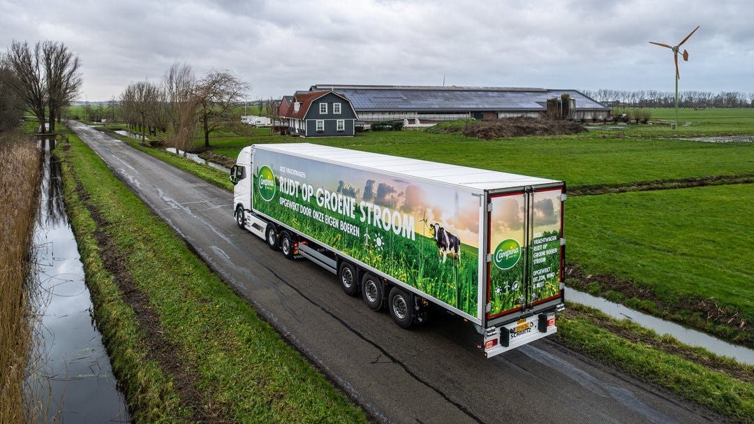 Campina zet eerste gekoelde e-truck op groene boerenstroom in