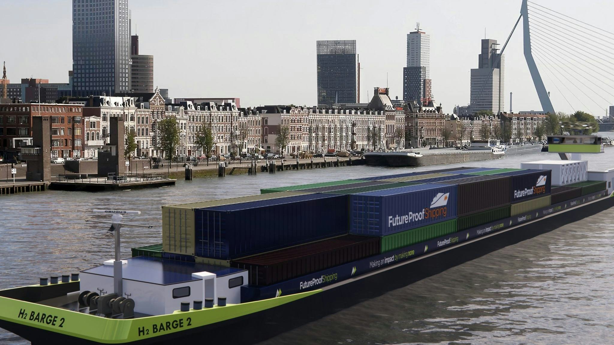 Nieuw binnenvaartschip op waterstof vervoert op Rijn