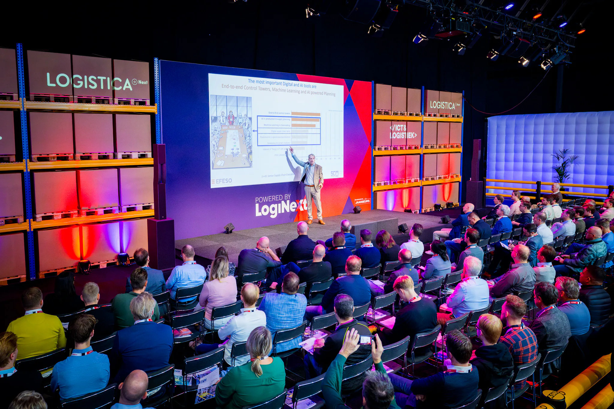 'Geen abstract verhaal over innovatie, maar concrete antwoorden op vragen die logistieke dienstverleners en verladers nu bezighouden.' Fotograaf: MichielTon.com